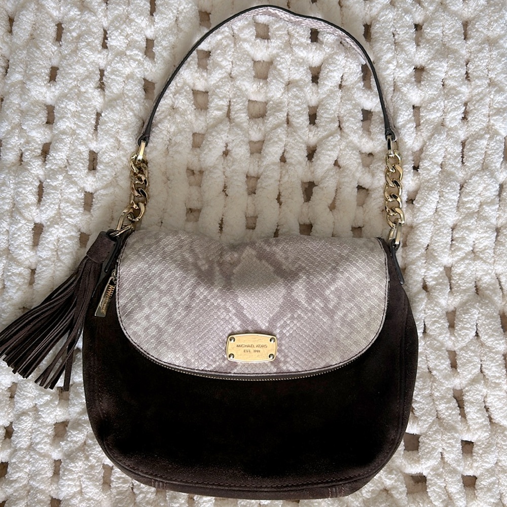 Michael Kors suede brown snake crossbody/ shoulder bag